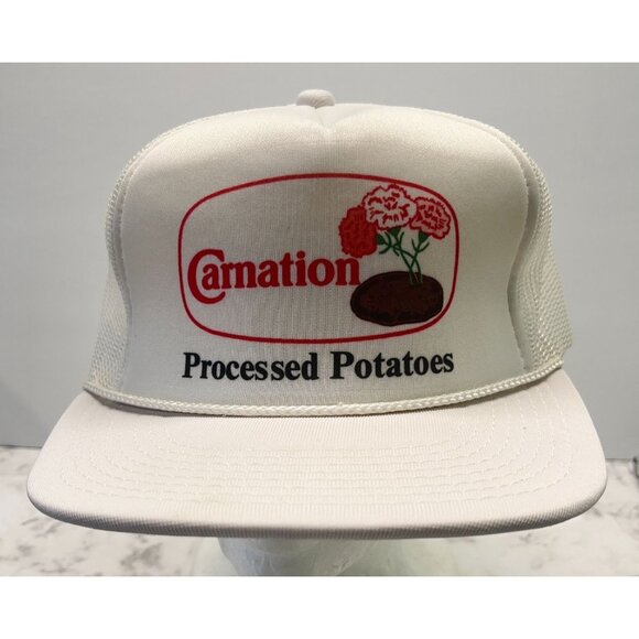 Vintage Carnation Snapback Trucker Hat  Farm Processed Potatoes White 80s - Picture 10 of 10